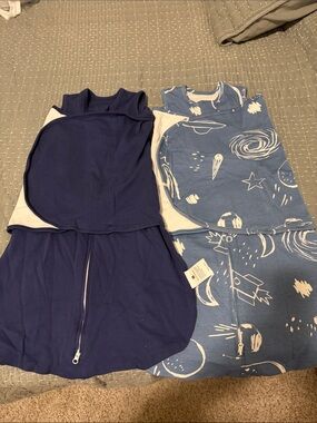 Blue Navy and Light Blue Kids Pajama Sleep Sacks - Twin Pack